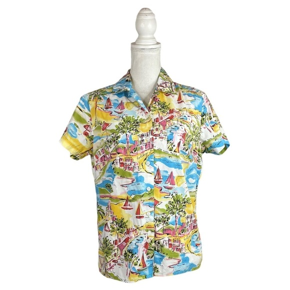 Vintage Karen Scott Sport 80s 90s Hawaiian Button Down Shirt Resort Tropical - Picture 7 of 7